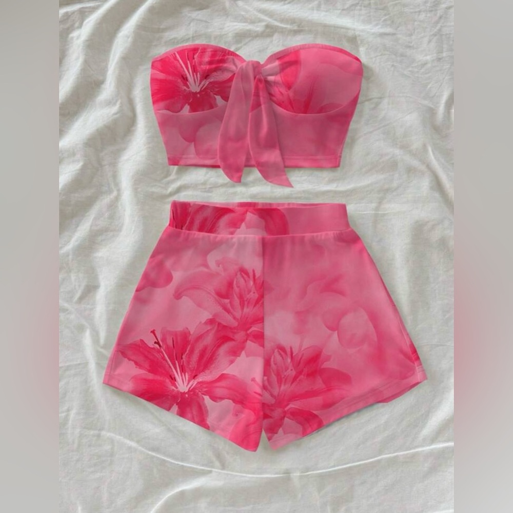 Floral Pink High Waist Women's Shorts